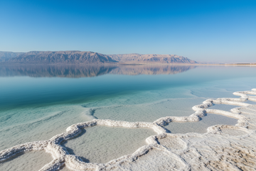 A close-up of AHAVA anti-aging creams next to crystalline Dead Sea mineral salts and desert botanicals, representing the intersection of nature and clinical science.