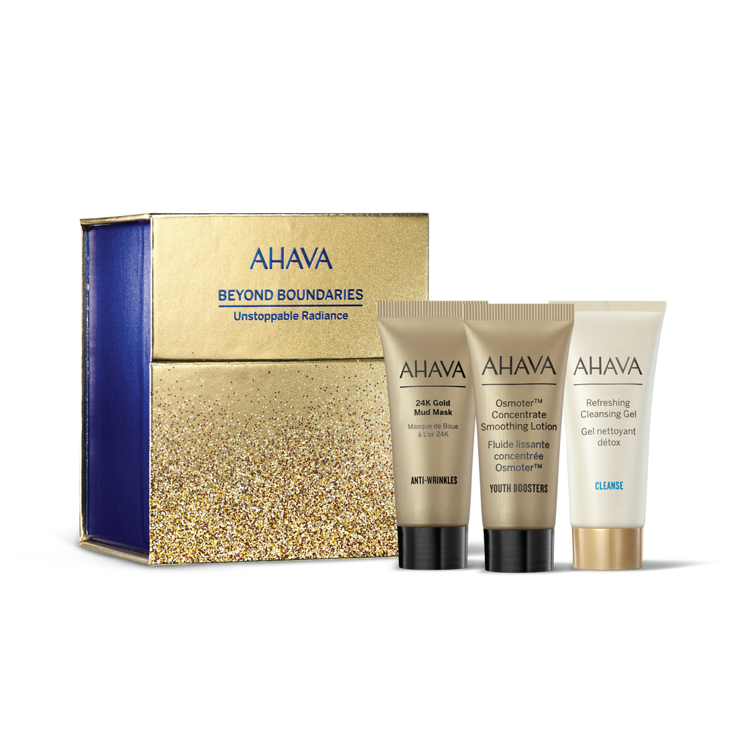 AHAVA Unstoppable Radiance kit for glowing skin with Dead Sea mud